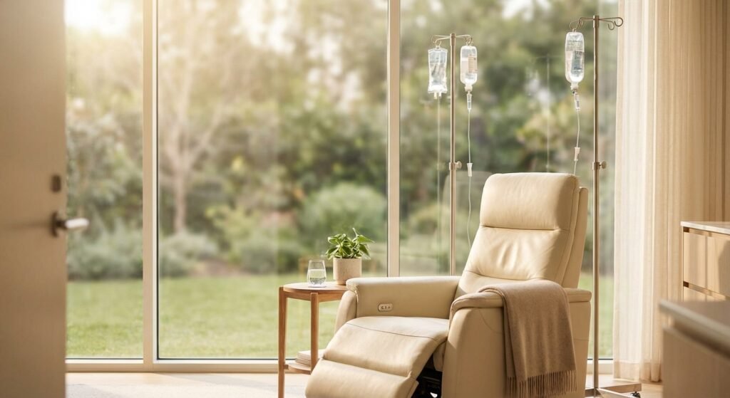 IV therapy treatment chair in clinical setting