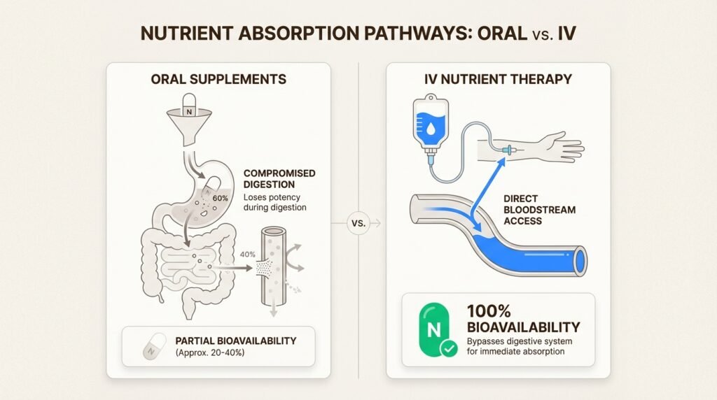 Nutrient absorption pathways - oral supplements vs IV therapy