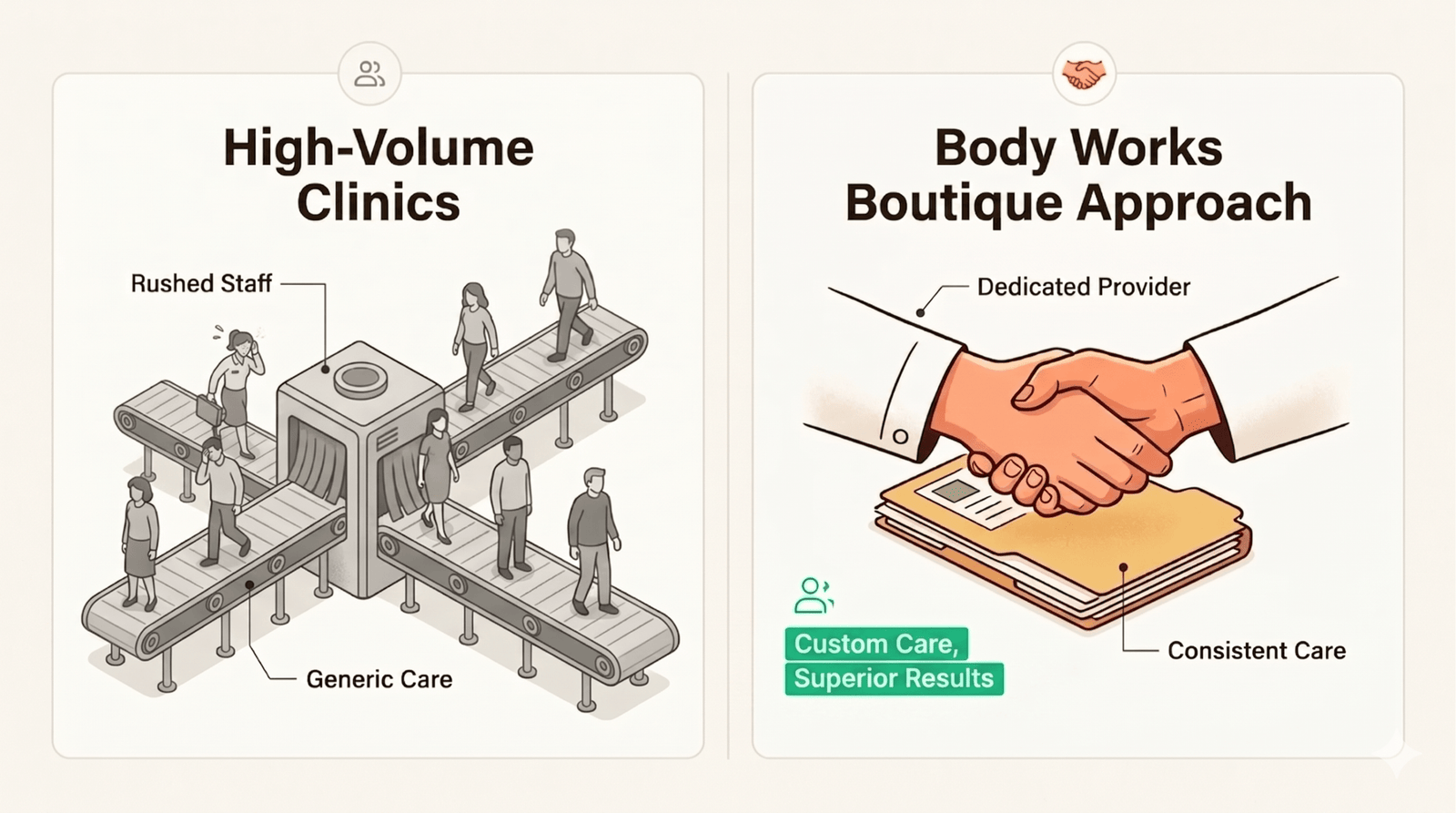 Boutique medical practice setting with personalized care rather than high volume conveyor belt model
