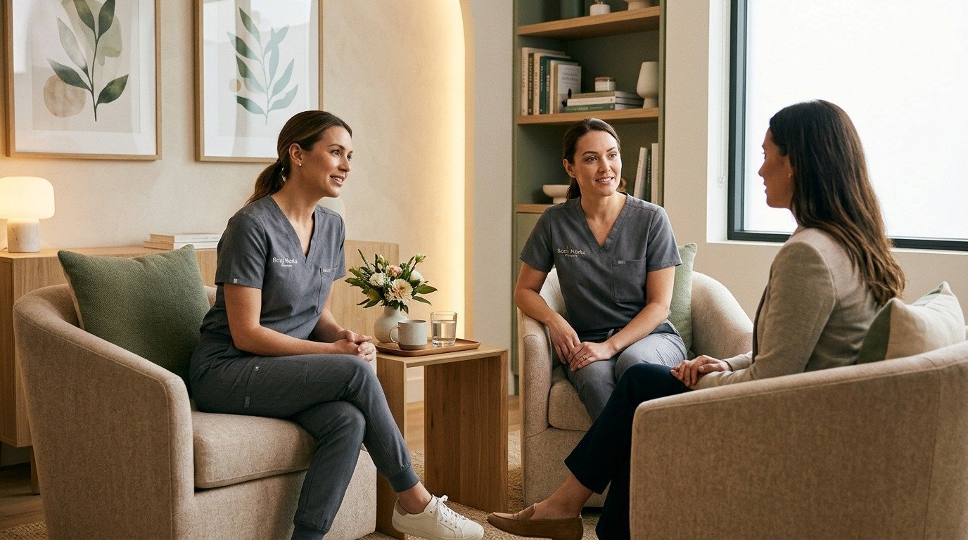 Private consultation room designed for comfortable one-on-one discussion of health goals