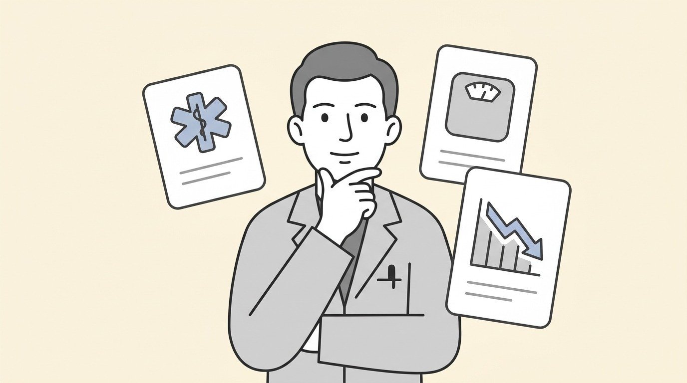 Patient reviewing candidacy requirements for semaglutide weight loss treatment at a medical consultation