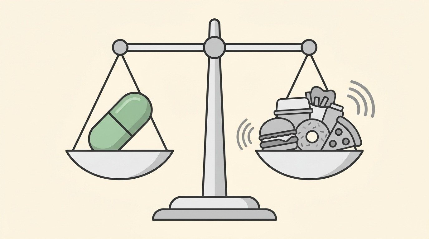 Person looking contemplative with soft food imagery in the background representing constant food-related thoughts