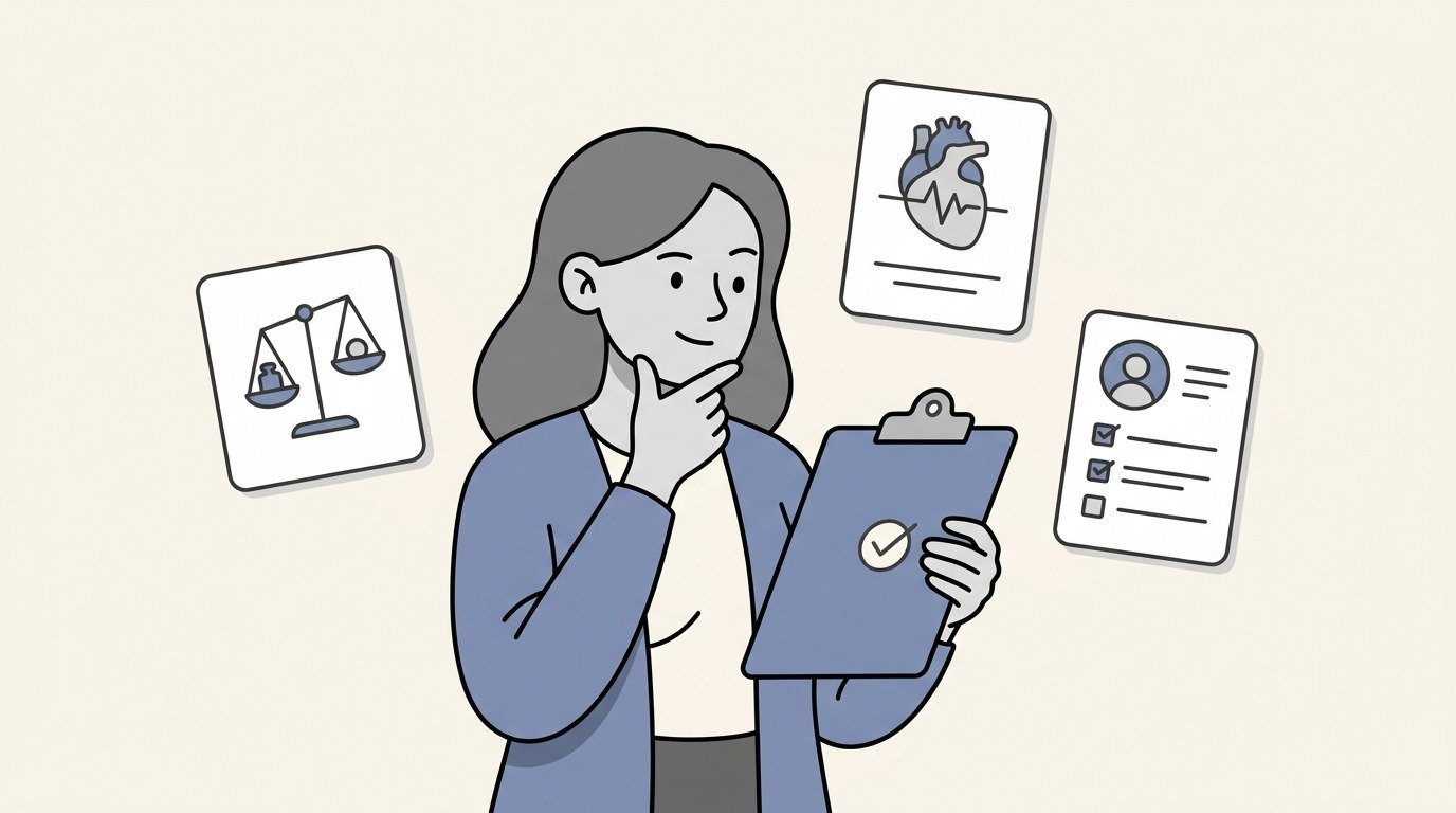 Patient reviewing a checklist of questions before signing up for medical weight loss treatment