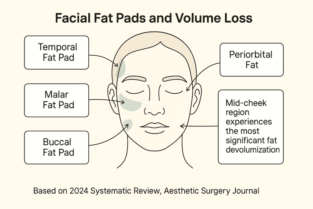 Diagram showing facial fat pads affected by weight loss