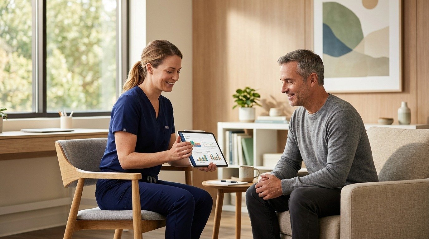 Medical provider reviewing weight loss plan with a patient in a clinical setting
