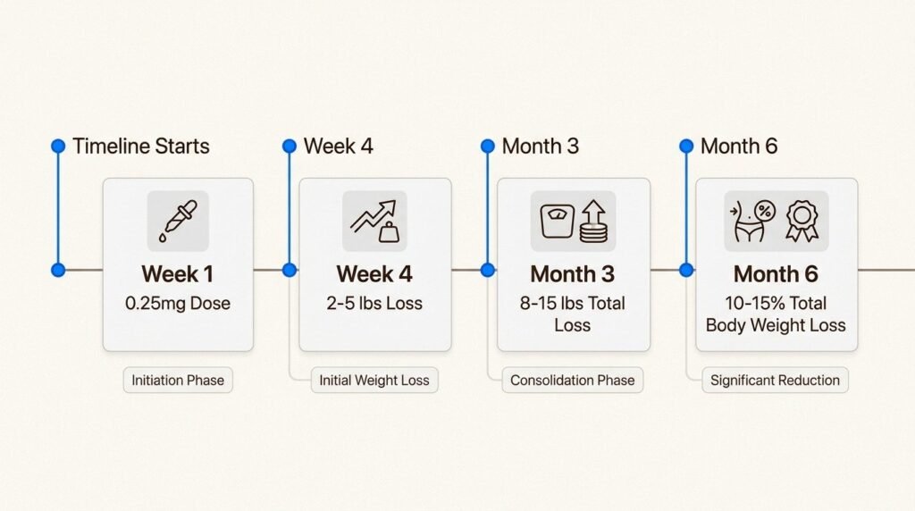 Realistic week-by-week and month-by-month weight loss journey with semaglutide based on clinical expectations