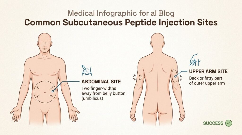 Learning the proper sites for subcutaneous peptide administration is a key part of your first visit.