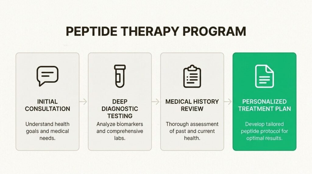 A legitimate peptide therapy program involves a rigorous, multi-step screening process, including consultations, diagnostics, and medical history review, to ensure patient safety and optimal results.