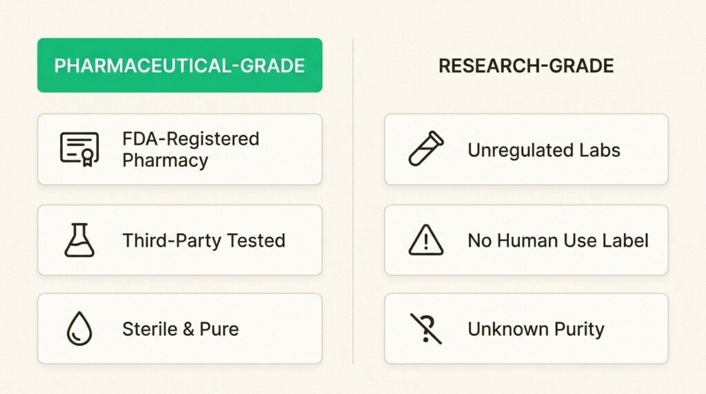 Understanding the difference between pharmaceutical-grade and research-grade peptides is crucial for ensuring the safety and efficacy of your treatment.