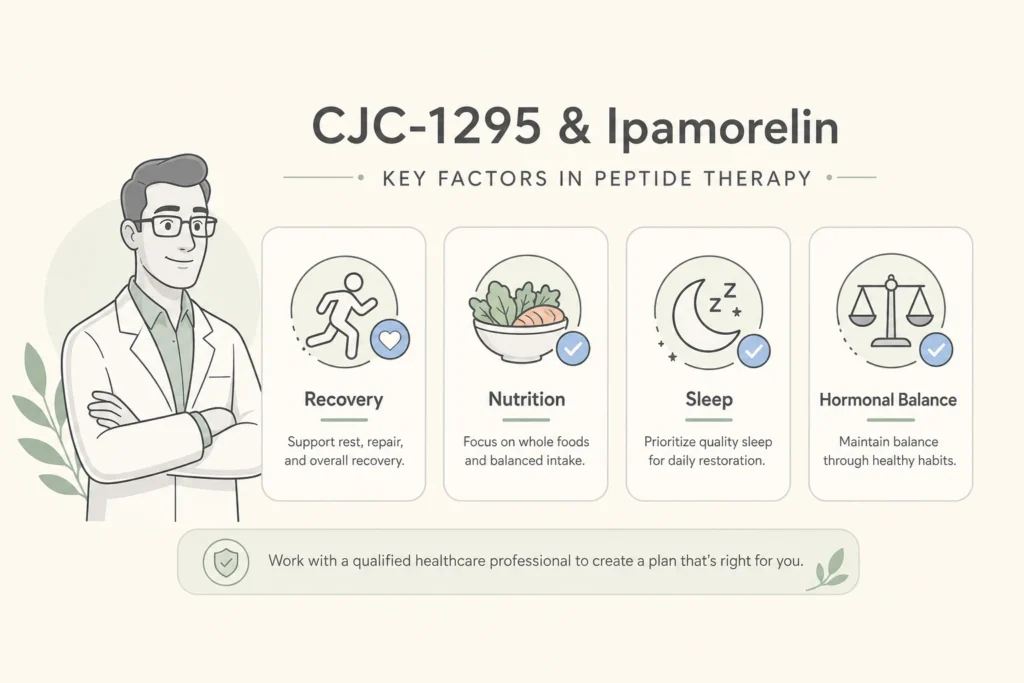 Supporting illustration for CJC-1295 and Ipamorelin: How Growth Hormone Releasing Peptides Work in a modern medical wellness setting