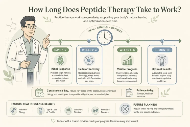 Illustration of How Long Does Peptide Therapy Take to Work? Realistic Timelines by Goal in a modern medical wellness setting