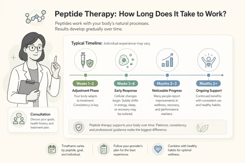 Supporting illustration for How Long Does Peptide Therapy Take to Work? Realistic Timelines by Goal in a modern medical wellness setting