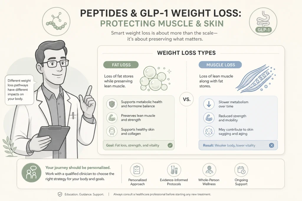 Supporting illustration for Peptides and GLP-1 Weight Loss: Protecting Muscle and Skin in a modern medical wellness setting