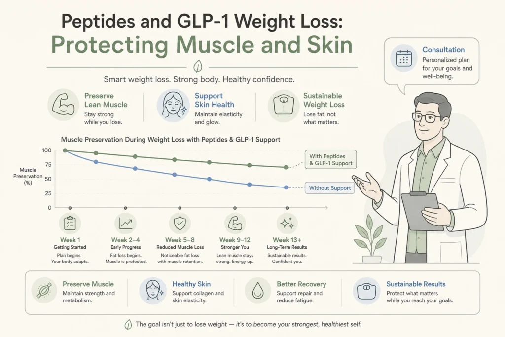 Supporting illustration for Peptides and GLP-1 Weight Loss: Protecting Muscle and Skin in a modern medical wellness setting
