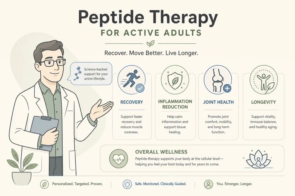 Supporting illustration for Peptides for Active Adults: Recovery, Joint Health, and Longevity in a modern medical wellness setting