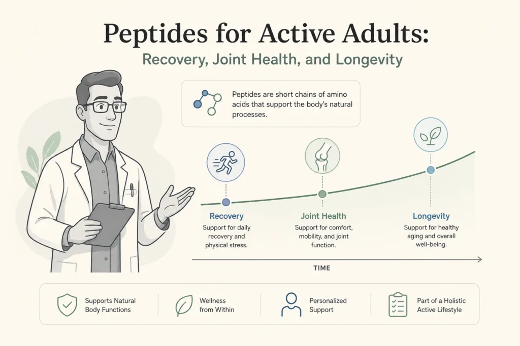 Supporting illustration for Peptides for Active Adults: Recovery, Joint Health, and Longevity in a modern medical wellness setting