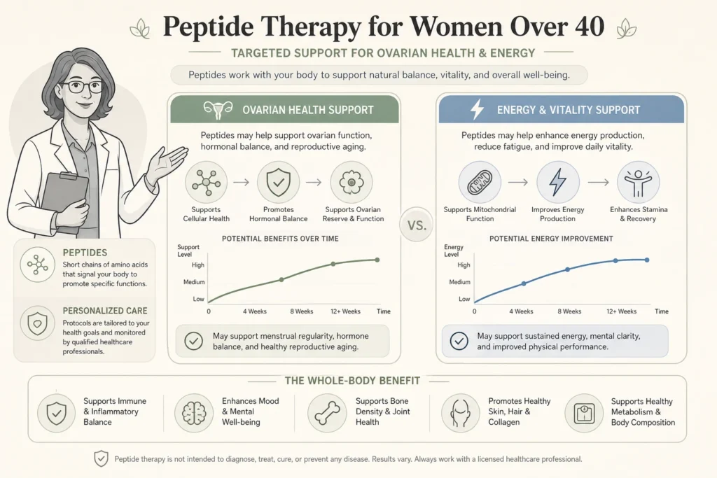 Supporting illustration for Peptides for Women Over 40: A Guide to Hormones, Energy, and Body Composition in a modern medical wellness setting