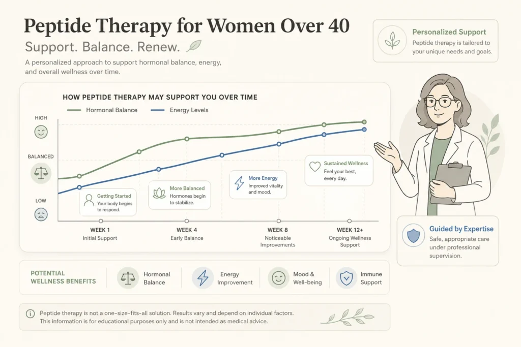 Supporting illustration for Peptides for Women Over 40: A Guide to Hormones, Energy, and Body Composition in a modern medical wellness setting