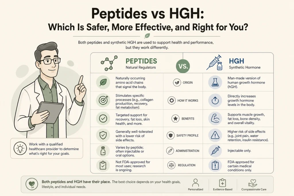 Supporting illustration for Peptides vs HGH: Which Is Safer, More Effective, and Right for You? in a modern medical wellness setting
