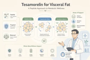 Illustration of Tesamorelin for Visceral Fat: A Closer Look at Body Composition Peptides in a modern medical wellness setting