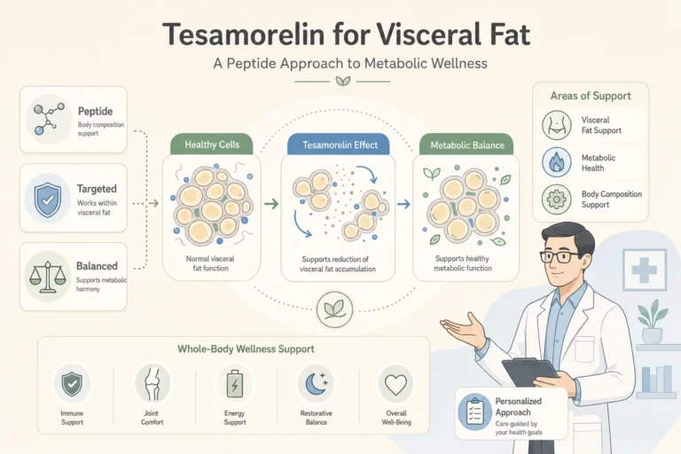 Illustration of Tesamorelin for Visceral Fat: A Closer Look at Body Composition Peptides in a modern medical wellness setting