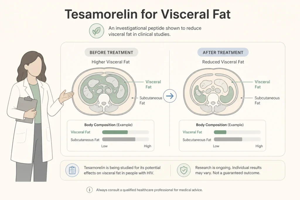 Supporting illustration for Tesamorelin for Visceral Fat: A Closer Look at Body Composition Peptides in a modern medical wellness setting