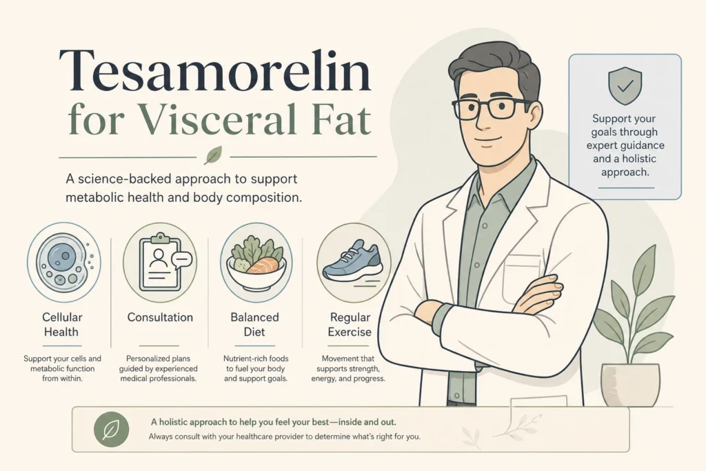 Supporting illustration for Tesamorelin for Visceral Fat: A Closer Look at Body Composition Peptides in a modern medical wellness setting