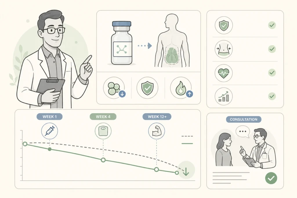 Supporting illustration for Tesamorelin for Visceral Fat: A Closer Look at Body Composition Peptides in a modern medical wellness setting