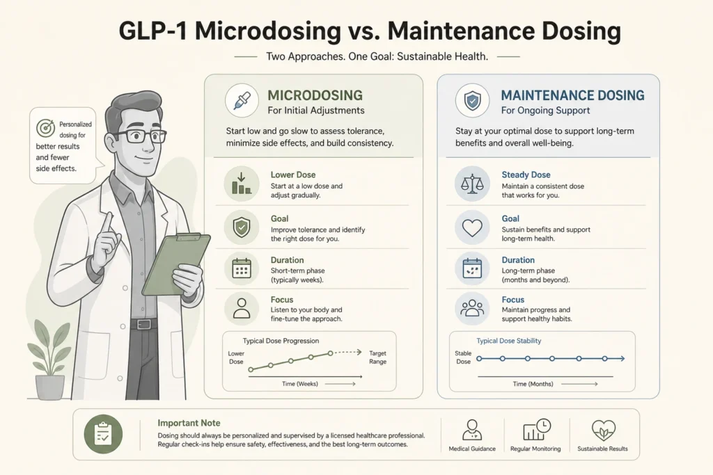Supporting illustration for GLP-1 Microdosing and Maintenance Dosing Explained in a modern medical wellness setting