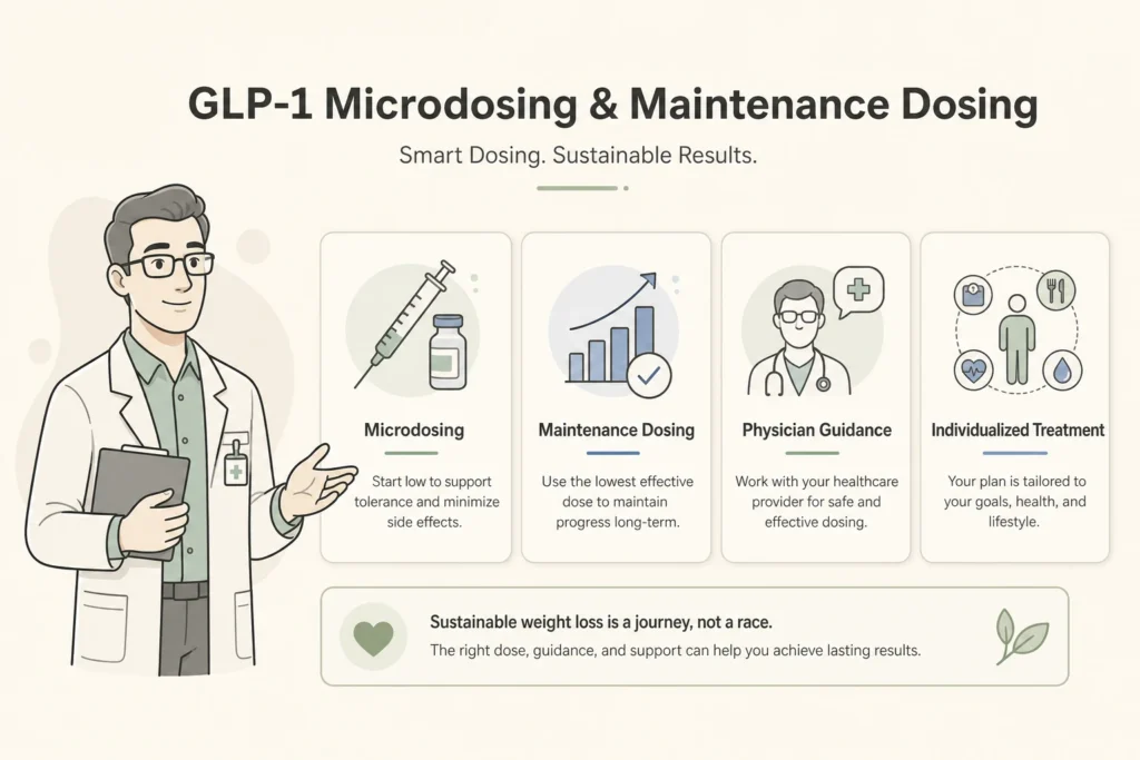 Supporting illustration for GLP-1 Microdosing and Maintenance Dosing Explained in a modern medical wellness setting