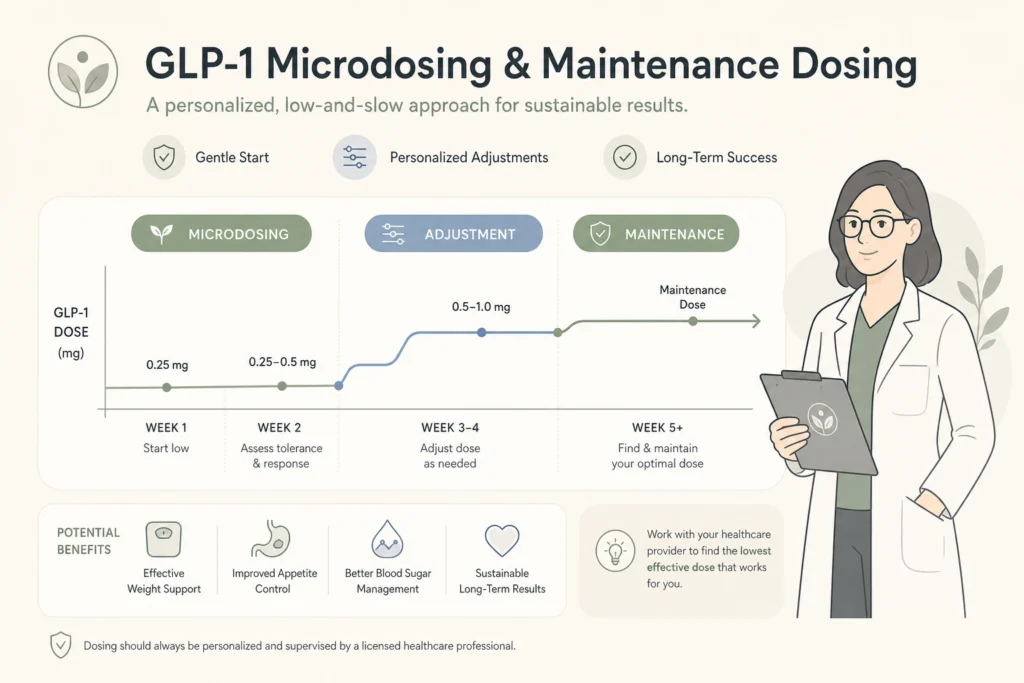 Supporting illustration for GLP-1 Microdosing and Maintenance Dosing Explained in a modern medical wellness setting