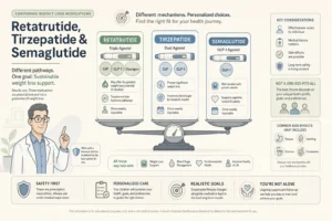 Retatrutide, tirzepatide and semaglutide compared side by side