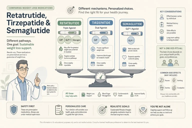 Retatrutide, tirzepatide and semaglutide compared side by side