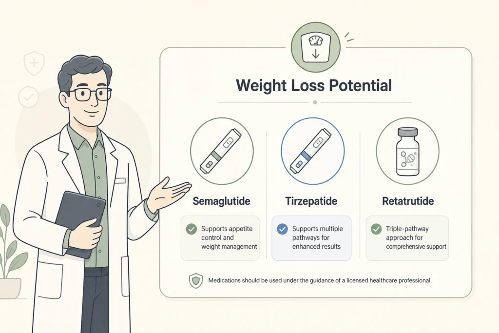 Comparison of semaglutide, tirzepatide and retatrutide weight-loss potential