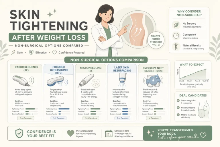 Illustration of Skin Tightening After Weight Loss: Non-Surgical Options Compared in a modern medical wellness setting