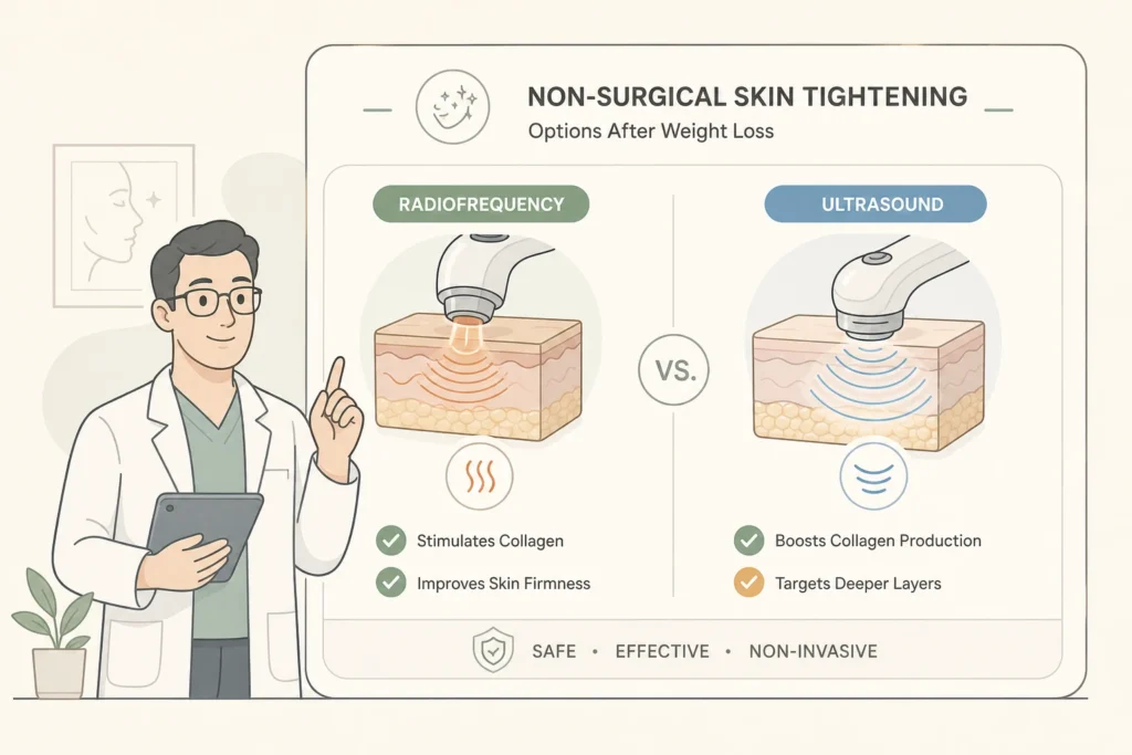 Supporting illustration for Skin Tightening After Weight Loss: Non-Surgical Options Compared in a modern medical wellness setting