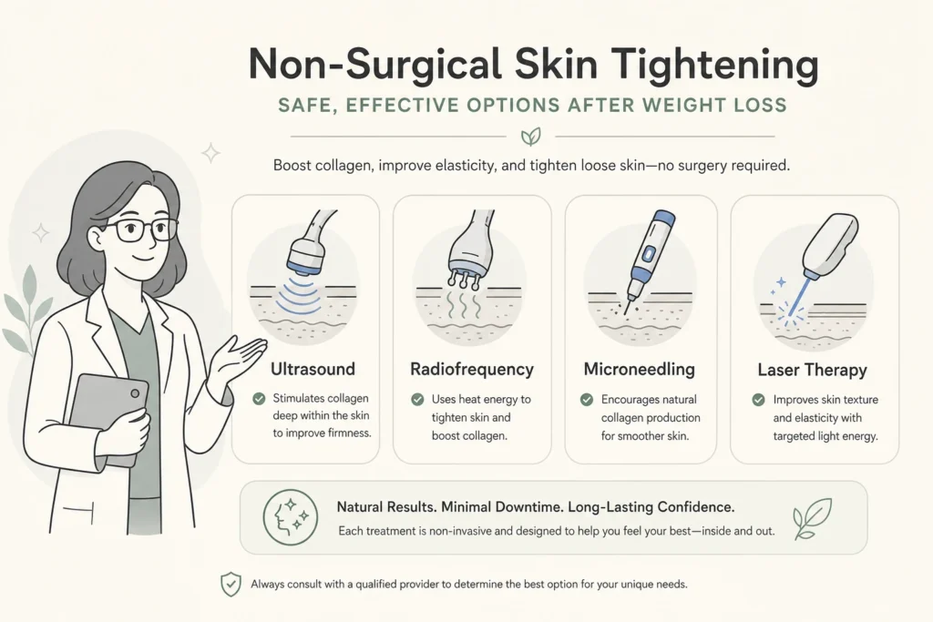 Supporting illustration for Skin Tightening After Weight Loss: Non-Surgical Options Compared in a modern medical wellness setting