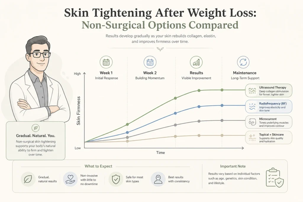 Supporting illustration for Skin Tightening After Weight Loss: Non-Surgical Options Compared in a modern medical wellness setting