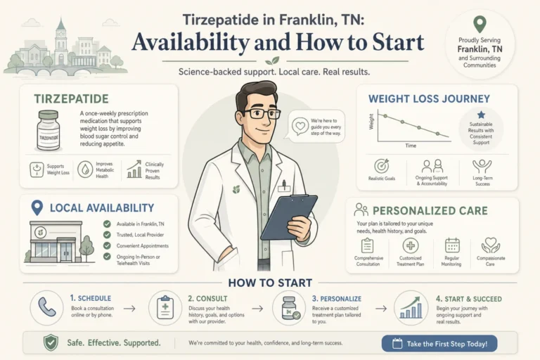 Illustration of Tirzepatide in Franklin, TN: Availability and How to Start in a modern medical wellness setting