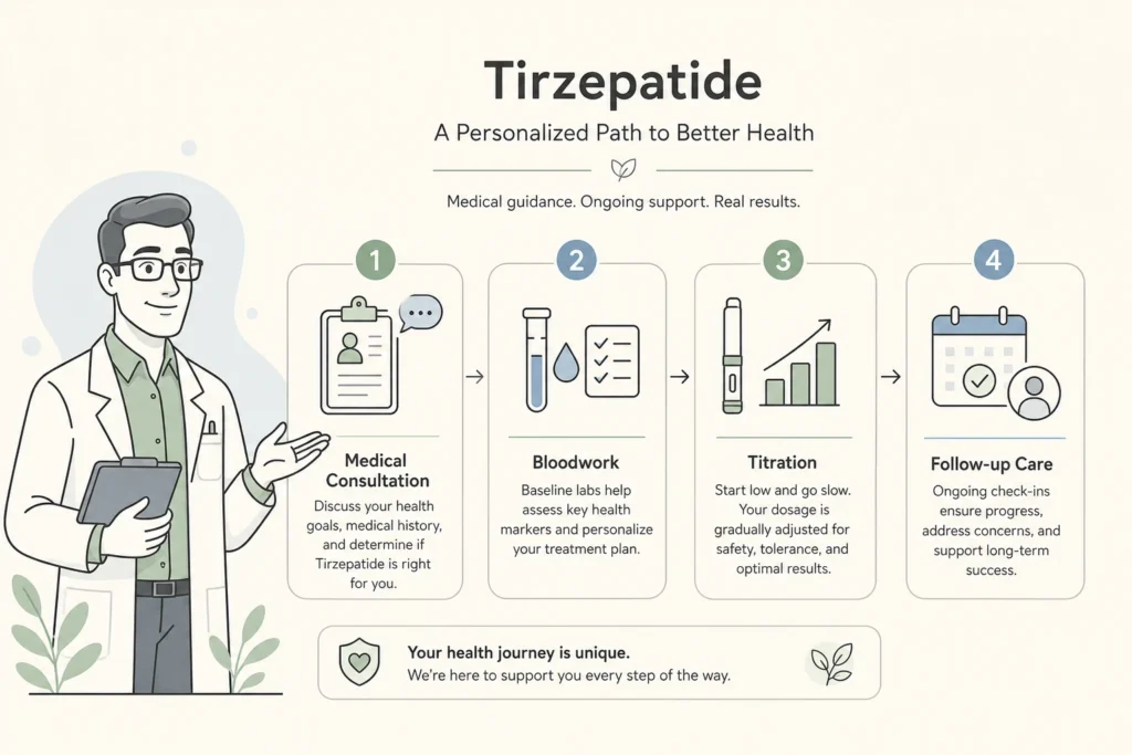 Supporting illustration for Tirzepatide in Franklin, TN: Availability and How to Start in a modern medical wellness setting