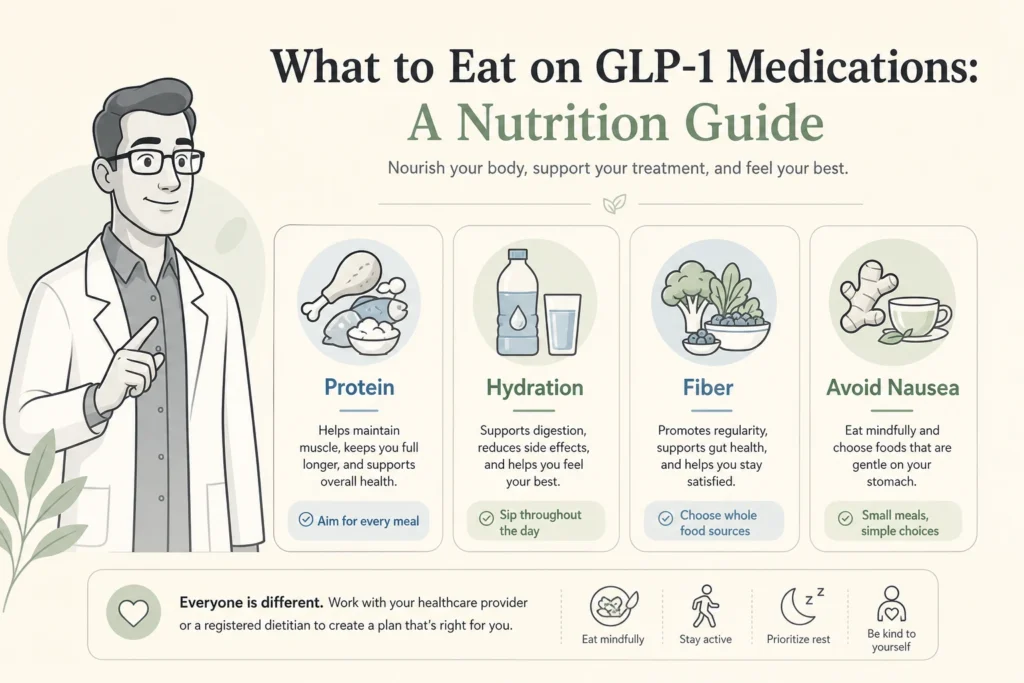 Supporting illustration for What to Eat on GLP-1 Medications: A Nutrition Guide in a modern medical wellness setting