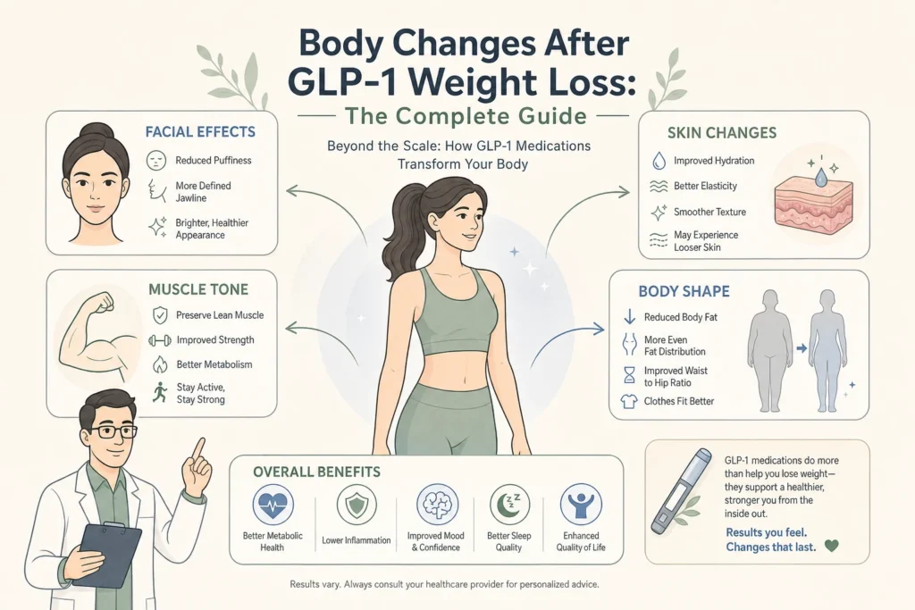 Illustration of Body Changes After GLP-1 Weight Loss: The Complete Guide in a modern medical wellness setting