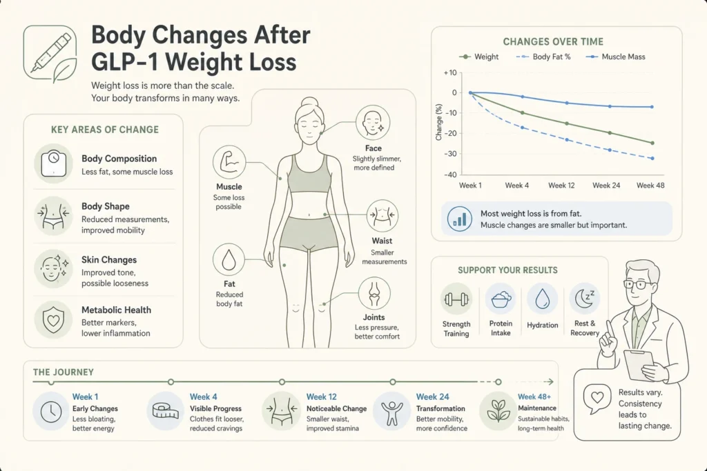Supporting illustration for Body Changes After GLP-1 Weight Loss: The Complete Guide in a modern medical wellness setting