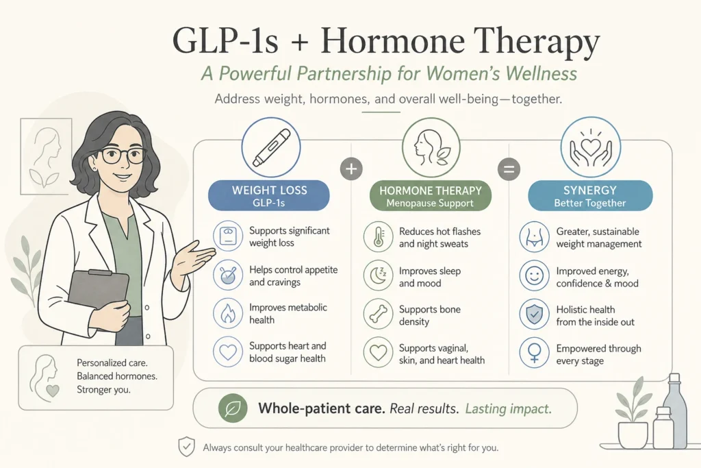 Supporting illustration for GLP-1s and Hormone Therapy for Women: What New Research Shows in a modern medical wellness setting