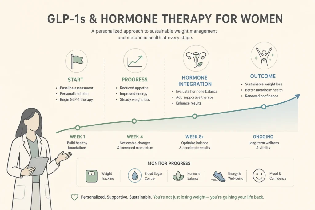 Supporting illustration for GLP-1s and Hormone Therapy for Women: What New Research Shows in a modern medical wellness setting
