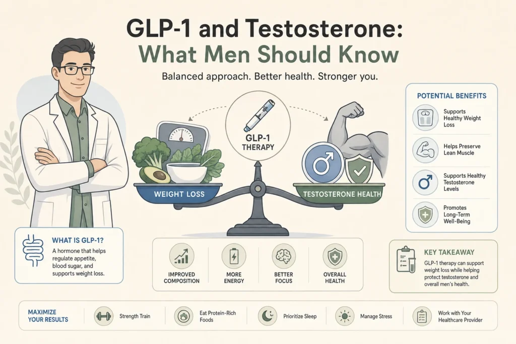 Illustration of GLP-1 and Testosterone: What Men Should Know in a modern medical wellness setting