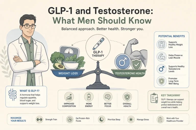 Illustration of GLP-1 and Testosterone: What Men Should Know in a modern medical wellness setting