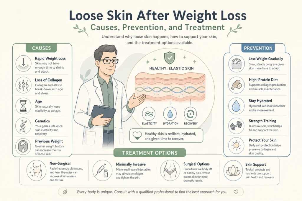 Illustration of Loose Skin After Weight Loss: Causes, Prevention, and Treatment in a modern medical wellness setting