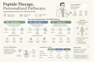 Illustration of Sermorelin vs CJC-1295 and Ipamorelin: Which Is Right for You? in a modern medical wellness setting