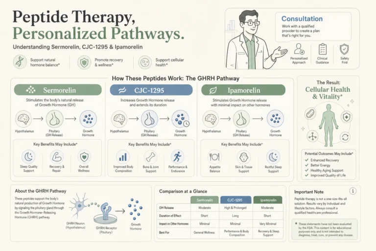 Illustration of Sermorelin vs CJC-1295 and Ipamorelin: Which Is Right for You? in a modern medical wellness setting